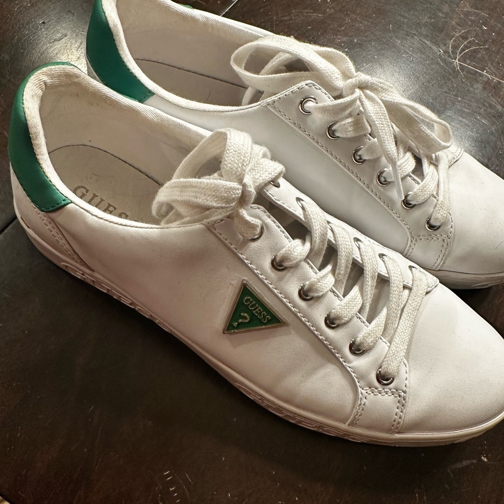 GUESS Women's White Sneakers with Green Details